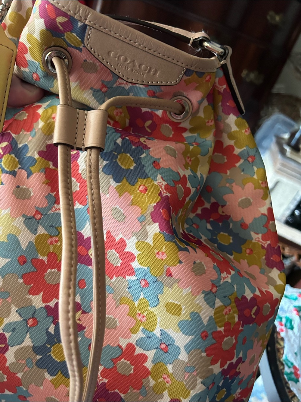COACH Floral Drawstring PEYTON Bucket Bag - Multicolor
